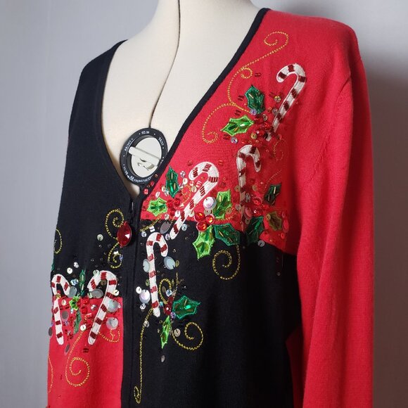 VTG 90s Jack B. Quick Holiday Embellished Festive Embroidered Cardigan XL - Picture 5 of 14